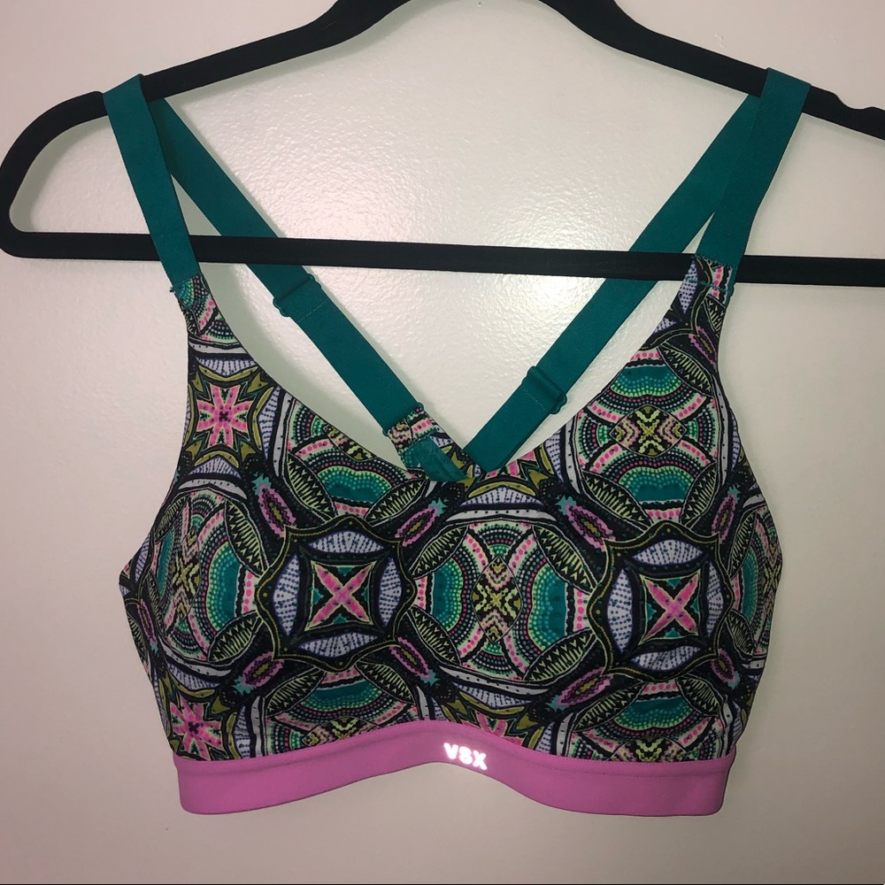 VSX printed sports bra (teal/pink multicolor)